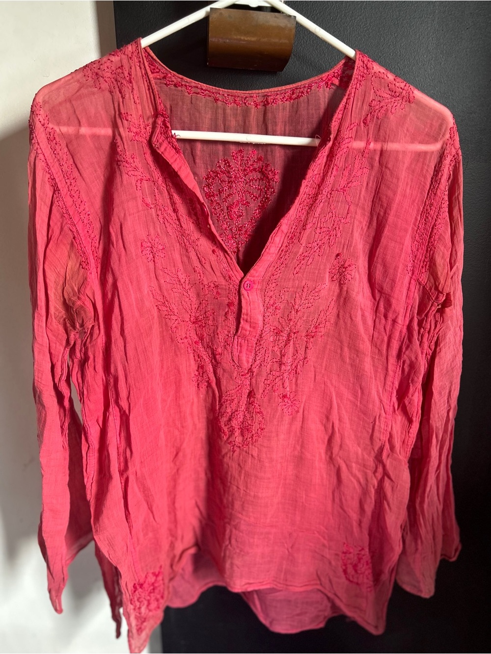 Vintage 70's Hippie Boho Indian Cotton Tunic Henley Kurta Size M/L